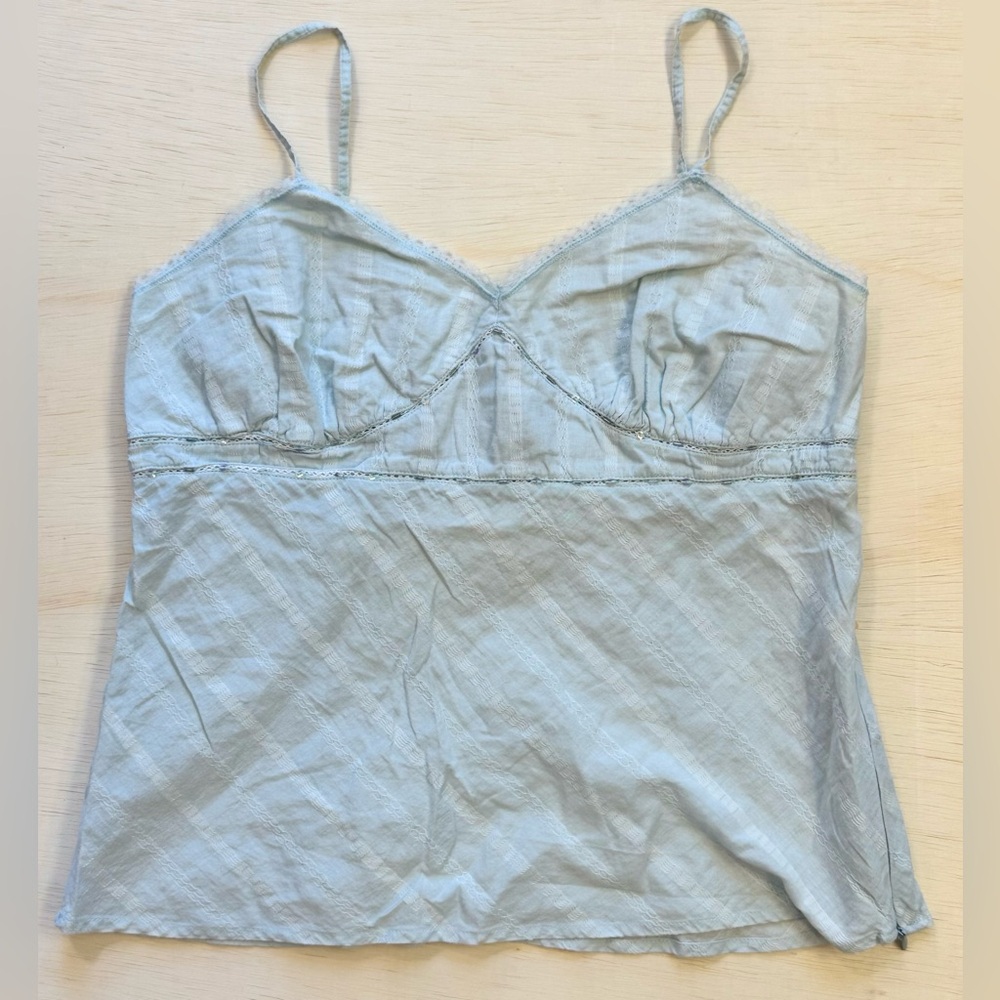 VTG At Last & Company Dusty Blue Textured Cotton Lace Babydoll Cami Tank size L